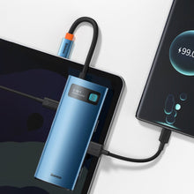 Заредете изображение във визуализатора на галерията – Baseus Metal Gleam 6in1 multifunctional USB Type C hub - USB Type C Power Delivery 100W / HDMI 4K 30Hz / 3x USB 3.2 Gen 1 / RJ45 1Gbps blue (WKWG000003) - TopMag
