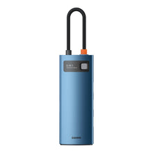 Заредете изображение във визуализатора на галерията – Baseus Metal Gleam 6in1 multifunctional USB Type C hub - USB Type C Power Delivery 100W / HDMI 4K 30Hz / 3x USB 3.2 Gen 1 / RJ45 1Gbps blue (WKWG000003) - TopMag
