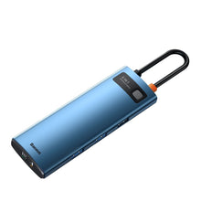 Заредете изображение във визуализатора на галерията – Baseus Metal Gleam 6in1 multifunctional USB Type C hub - USB Type C Power Delivery 100W / HDMI 4K 30Hz / 3x USB 3.2 Gen 1 / RJ45 1Gbps blue (WKWG000003) - TopMag

