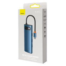 Заредете изображение във визуализатора на галерията – Baseus Metal Gleam 8in1 multifunctional HUB USB Type C - USB Type C Power Delivery 100W / HDMI 4K 30Hz / SD and microSD card reader / 3x USB 3.2 Gen 1 / RJ45 1Gbps blue (WKWG000103) - TopMag
