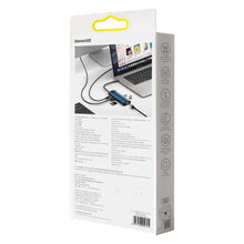 Заредете изображение във визуализатора на галерията – Baseus Metal Gleam 8in1 multifunctional HUB USB Type C - USB Type C Power Delivery 100W / HDMI 4K 30Hz / SD and microSD card reader / 3x USB 3.2 Gen 1 / RJ45 1Gbps blue (WKWG000103) - TopMag
