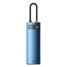 Заредете изображение във визуализатора на галерията – Baseus Metal Gleam 8in1 multifunctional HUB USB Type C - USB Type C Power Delivery 100W / HDMI 4K 30Hz / SD and microSD card reader / 3x USB 3.2 Gen 1 / RJ45 1Gbps blue (WKWG000103) - TopMag
