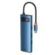 Заредете изображение във визуализатора на галерията – Baseus Metal Gleam 8in1 multifunctional HUB USB Type C - USB Type C Power Delivery 100W / HDMI 4K 30Hz / SD and microSD card reader / 3x USB 3.2 Gen 1 / RJ45 1Gbps blue (WKWG000103) - TopMag
