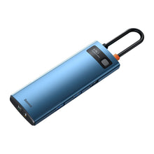 Заредете изображение във визуализатора на галерията – Baseus Metal Gleam 8in1 multifunctional HUB USB Type C - USB Type C Power Delivery 100W / HDMI 4K 30Hz / SD and microSD card reader / 3x USB 3.2 Gen 1 / RJ45 1Gbps blue (WKWG000103) - TopMag
