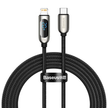 Заредете изображение във визуализатора на галерията – Baseus USB Type C - Lightning 20W fast charging data cable Power Delivery with display screen power meter 2m black (CATLSK-A01) - TopMag
