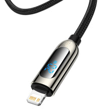 Заредете изображение във визуализатора на галерията – Baseus USB Type C - Lightning 20W fast charging data cable Power Delivery with display screen power meter 2m black (CATLSK-A01) - TopMag
