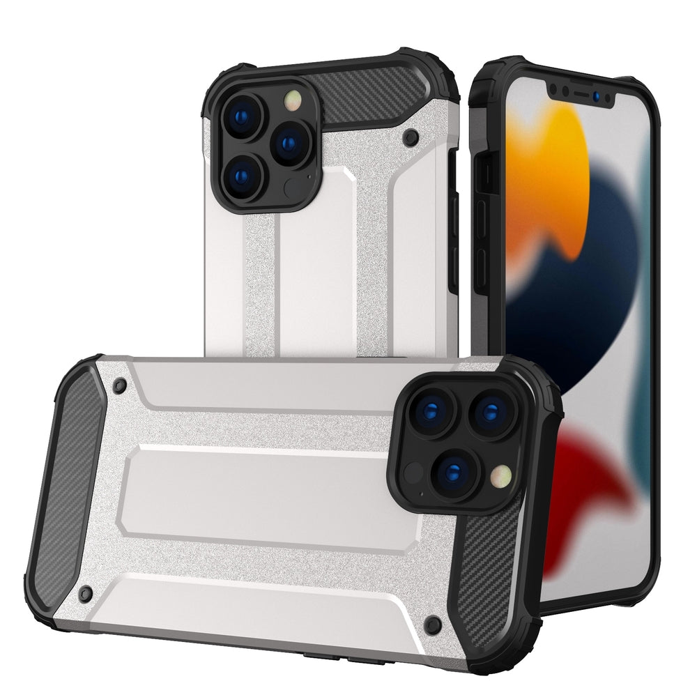 Hybrid Armor Case Tough Rugged Cover for iPhone 13 Pro Max silver - TopMag