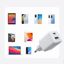 Заредете изображение във визуализатора на галерията – Joyroom charger (EU plug) USB / USB Type C 30W Power Delivery QuickCharge 3.0 AFC FCP white (L-QP303) - TopMag
