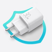 Заредете изображение във визуализатора на галерията – Joyroom charger (EU plug) USB / USB Type C 30W Power Delivery QuickCharge 3.0 AFC FCP white (L-QP303) - TopMag

