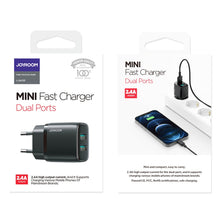 Заредете изображение във визуализатора на галерията – Joyroom fast wall charger 2x USB 2,4A black (L-2A123) - TopMag
