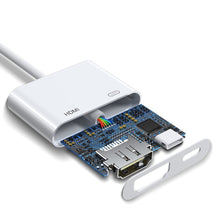 Заредете изображение във визуализатора на галерията – Joyroom adapter Lightning (male) to digital HDMI (female) + Lightning (female) FullHD 1080p 60Hz white (S-H141 white) adapter - TopMag
