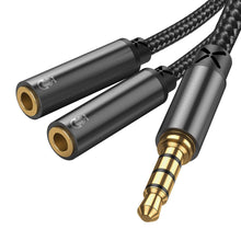 Заредете изображение във визуализатора на галерията – Joyroom headphones splitter audio cable AUX 3,5 mm mini jack (male) - 2x 3,5 mm mini jack (female) 0,2m black (SY-A04) - TopMag
