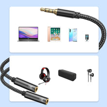 Заредете изображение във визуализатора на галерията – Joyroom headphones splitter audio cable AUX 3,5 mm mini jack (male) - 2x 3,5 mm mini jack (female) 0,2m black (SY-A04) - TopMag
