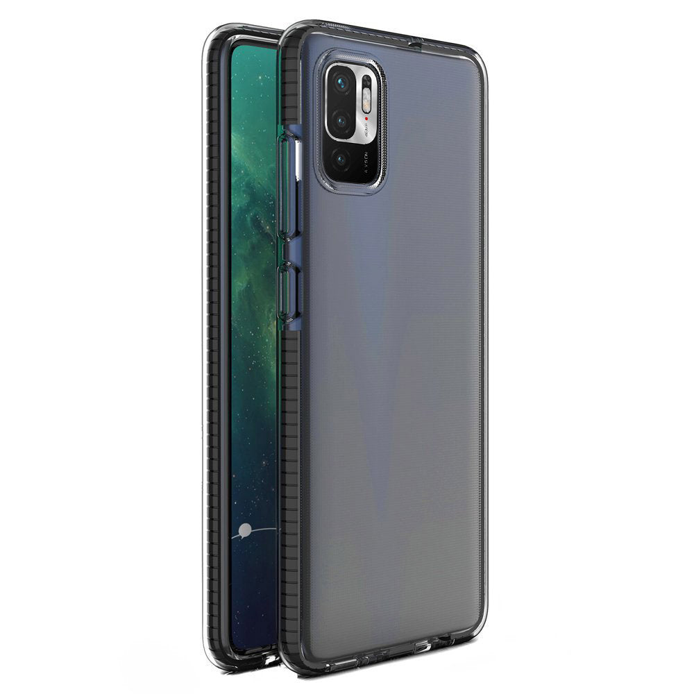 Spring Case clear TPU gel protective cover with colorful frame for Xiaomi Redmi Note 10 5G / Poco M3 Pro black - TopMag