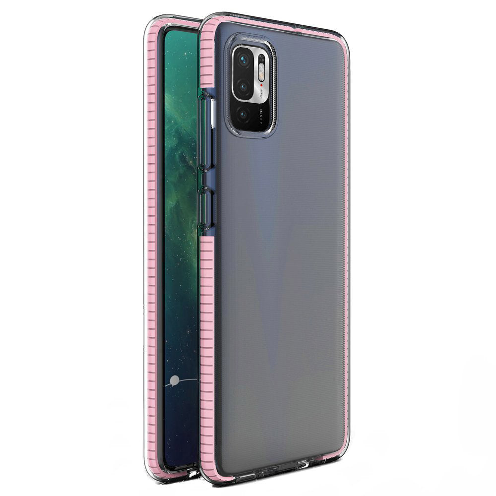Spring Case clear TPU gel protective cover with colorful frame for Xiaomi Redmi Note 10 5G / Poco M3 Pro light pink - TopMag