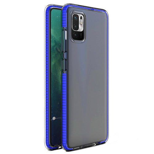 Spring Case clear TPU gel protective cover with colorful frame for Xiaomi Redmi Note 10 5G / Poco M3 Pro dark blue - TopMag