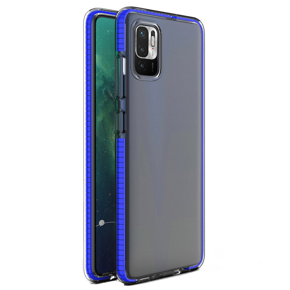 Spring Case clear TPU gel protective cover with colorful frame for Xiaomi Redmi Note 10 5G / Poco M3 Pro dark blue - TopMag