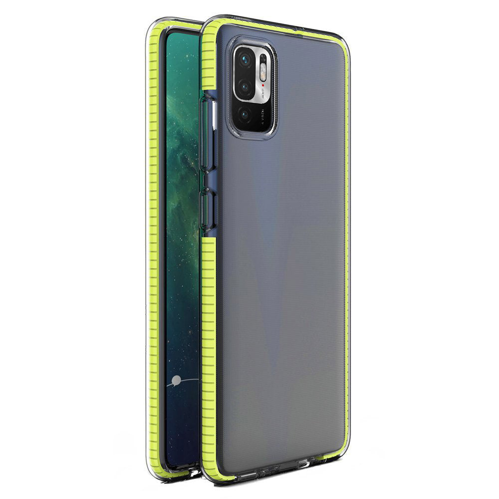 Spring Case clear TPU gel protective cover with colorful frame for Xiaomi Redmi Note 10 5G / Poco M3 Pro yellow - TopMag