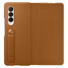 Заредете изображение във визуализатора на галерията – Samsung Leather Flip Cover Pouch Case for Samsung Galaxy Z Fold 3 Flip Case Stand Brown (EF-FF926LAEGWW) - TopMag
