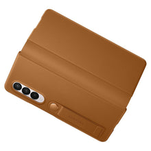 Заредете изображение във визуализатора на галерията – Samsung Leather Flip Cover Pouch Case for Samsung Galaxy Z Fold 3 Flip Case Stand Brown (EF-FF926LAEGWW) - TopMag
