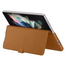 Заредете изображение във визуализатора на галерията – Samsung Leather Flip Cover Pouch Case for Samsung Galaxy Z Fold 3 Flip Case Stand Brown (EF-FF926LAEGWW) - TopMag
