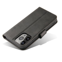 Заредете изображение във визуализатора на галерията – Magnet Case elegant bookcase type case with kickstand for iPhone 13 Pro black - TopMag

