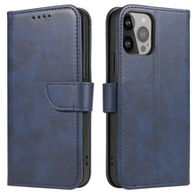 Заредете изображение във визуализатора на галерията – Magnet Case elegant bookcase type case with kickstand for iPhone 13 blue - TopMag
