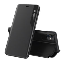 Заредете изображение във визуализатора на галерията – Eco Leather View Case elegant bookcase type case with kickstand for iPhone 13 black - TopMag

