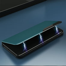 Заредете изображение във визуализатора на галерията – Eco Leather View Case elegant bookcase type case with kickstand for iPhone 13 black - TopMag
