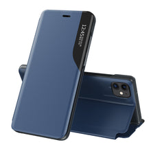 Заредете изображение във визуализатора на галерията – Eco Leather View Case elegant bookcase type case with kickstand for iPhone 13 blue - TopMag
