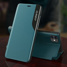 Заредете изображение във визуализатора на галерията – Eco Leather View Case elegant bookcase type case with kickstand for iPhone 13 blue - TopMag
