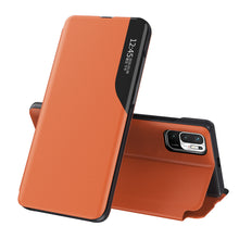 Заредете изображение във визуализатора на галерията – Eco Leather View Case elegant bookcase type case with kickstand for Xiaomi Redmi Note 10 5G / Poco M3 Pro orange - TopMag
