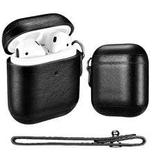 Заредете изображение във визуализатора на галерията – iCarer Leather Vintage natural leather case for AirPods 2 / AirPods 1 + Lanyard black (IAP035-BK) - TopMag
