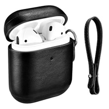 Заредете изображение във визуализатора на галерията – iCarer Leather Vintage natural leather case for AirPods 2 / AirPods 1 + Lanyard black (IAP035-BK) - TopMag
