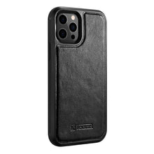 Заредете изображение във визуализатора на галерията – iCarer Leather Oil Wax case covered with natural leather for iPhone 12 Pro Max black (ALI1206-BK) - TopMag
