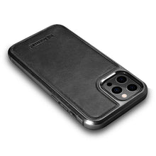 Заредете изображение във визуализатора на галерията – iCarer Leather Oil Wax case covered with natural leather for iPhone 12 Pro Max black (ALI1206-BK) - TopMag
