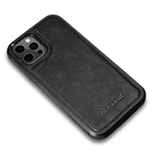 Заредете изображение във визуализатора на галерията – iCarer Leather Oil Wax case covered with natural leather for iPhone 12 Pro / iPhone 12 black (ALI1205-BK) - TopMag
