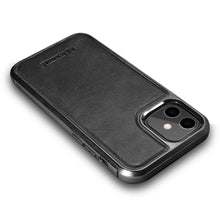 Заредете изображение във визуализатора на галерията – iCarer Leather Oil Wax case covered with natural leather for iPhone 12 mini black (ALI1204-BK) - TopMag
