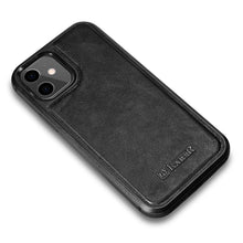 Заредете изображение във визуализатора на галерията – iCarer Leather Oil Wax case covered with natural leather for iPhone 12 mini black (ALI1204-BK) - TopMag
