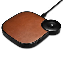 Заредете изображение във визуализатора на галерията – iCarer 2in1 leather Qi wireless charger 10W for smartphone and Apple Watch brown (IWXC005-BN) - TopMag
