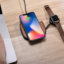 Заредете изображение във визуализатора на галерията – iCarer 2in1 leather Qi wireless charger 10W for smartphone and Apple Watch brown (IWXC005-BN) - TopMag
