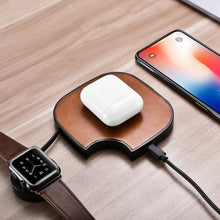 Заредете изображение във визуализатора на галерията – iCarer 2in1 leather Qi wireless charger 10W for smartphone and Apple Watch brown (IWXC005-BN) - TopMag
