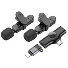 Заредете изображение във визуализатора на галерията – Borofone Lavalier wireless microphone BFK12 Trophy 2 pieces Type C and Lightning black
