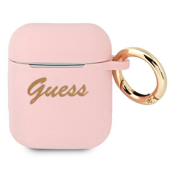 Guess GUA2SSSI AirPods cover różowy/pink Silicone Vintage Script - TopMag