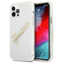 Заредете изображение във визуализатора на галерията – Guess GUHCP12LKTRSVGO iPhone 12 Pro Max 6,7" Transparent hardcase Vintage Script Gold - TopMag
