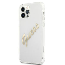 Заредете изображение във визуализатора на галерията – Guess GUHCP12LKTRSVGO iPhone 12 Pro Max 6,7" Transparent hardcase Vintage Script Gold - TopMag
