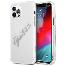 Заредете изображение във визуализатора на галерията – Guess GUHCP12LKTRSVSI iPhone 12 Pro Max 6,7" Transparent hardcase Vintage Script Silver - TopMag

