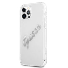 Заредете изображение във визуализатора на галерията – Guess GUHCP12LKTRSVSI iPhone 12 Pro Max 6,7" Transparent hardcase Vintage Script Silver - TopMag
