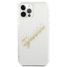 Заредете изображение във визуализатора на галерията – Guess GUHCP12MKTRSVGO iPhone 12/12 Pro 6,1" Transparent hardcase Vintage Script Gold - TopMag
