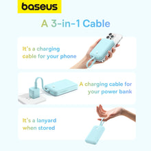 Заредете изображение във визуализатора на галерията – Baseus Magnetic Mini MagSafe 10000mAh 20W powerbank with built-in Lightning cable - blue + Baseus Simple Series USB-C - USB-C 60W 0.3m cable
